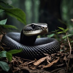 Fototapeta premium Venomous Black King Cobra ai Generated image