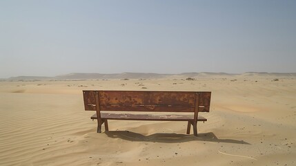 Obraz premium A damaged metal bench pushed across silky sands of a distant sand