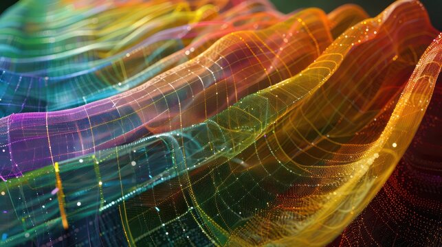 conceptual piece depicting budget management as a series of digital threads, each thread colored differently based on its financial significance and woven into a larger fiscal tapestry