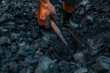 Shoveling coal seams amidst slate layers involves meticulous work to carefully navigate and extract coal from complex geological formations.