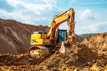 Fototapeta premium Earthmoving fossil aggregates involves the strategic placement and structured management of fossil-rich materials.