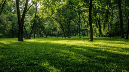 Grass and green woods in the park