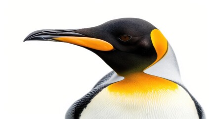 Adult penguin portrait on white background.