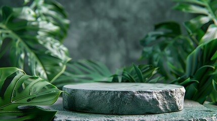 Marble Platform with Green Foliage Background