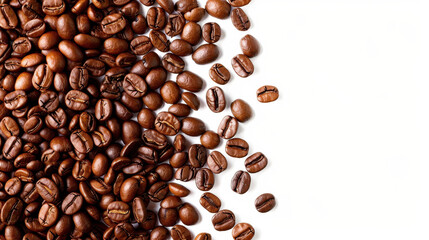 Obraz premium Fresh coffee beans on a white background evoke a sense of elegance and purity in this vibrant image.