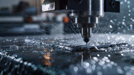 High-tech machine cuts and shapes metal with precision using computer-controlled movements, adding a futuristic element to an industrial event showcasing advanced machinery.