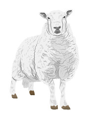 A fluffy white domestic sheep. Realistic animal vector