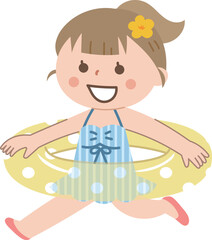 浮き輪で遊ぶ女の子