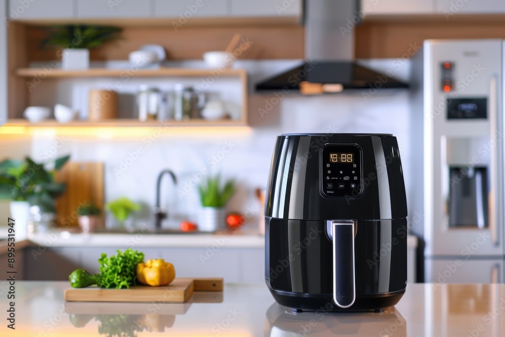 Wall mural sleek digital air fryer in modern kitchen