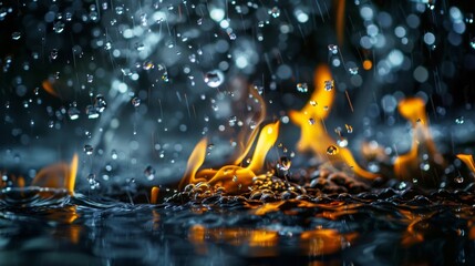 Water Drops Falling on Fire