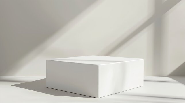 Minimalist white pedestal in sunlight with shadows on a plain background. Ideal for product displays and modern interior themes.