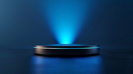 Modern abstract empty podium with futuristic blue lighting, perfect for product display or presentations in high-tech and advertising themes.