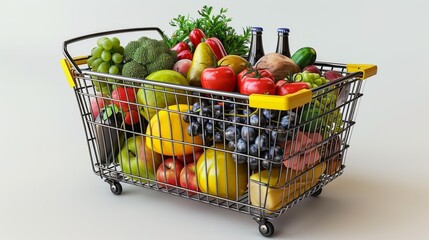 Colorful grocery cart with fresh produce - generative ai