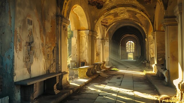 An old monastery with some only a portion bright sunlight