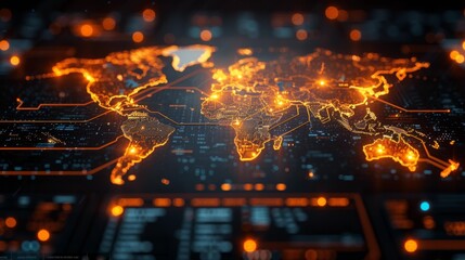 Fototapeta premium Digital world map in orange - generative ai