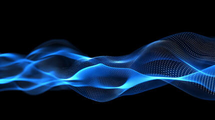 青い抽象的な粒子の波。デジタル技術の画像背景。黒い背景。