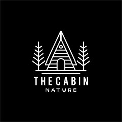 Obraz premium Natural hotel cabin with tree logo. Cottage Logo Forest Home Travel Cabin Camp Wood House. guest house vacation camping concept logo