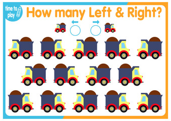 Obraz premium children's educational game, tasks. count how many elements will be placed on the right and how many on the left. boat, ship, trucks, car. 