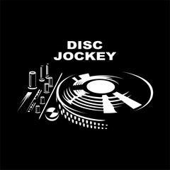 DJ logo, Design element for logo, poster, card, banner, emblem, t shirt. Vector illustration