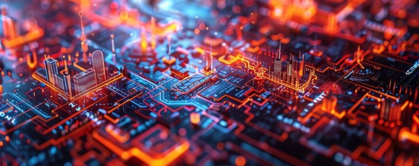 Fototapeta premium Interactive holographic map of a city, futuristic urban planning, tech innovation