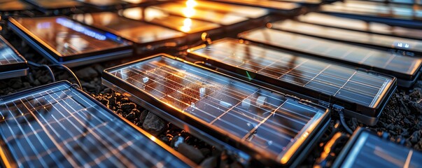 Solarpowered gadgets being used in everyday life, sustainable technology, evolution