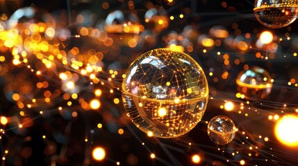 conceptual visualization of a budget as a network of interconnected digital orbs, each orb pulsating with data and linked by streams of light