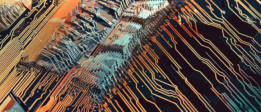 Panoramic close-up, high detail scan of microcontroller texture, Generative A