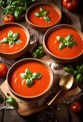 rich flavorful hearty tomato soup fresh creamy garnished croutons comforting meal experience, herbs, vegetables, broth, ingredients, delicious, appetizing