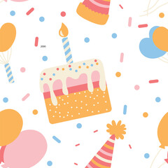 Cute Birthday Cake Cupcake Seamless Pattern Motif Confetti Decoration Vector Illustration