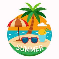 Summer design with sunglasses and palm at island with white background for your Tshirt design, Apparel or your event background