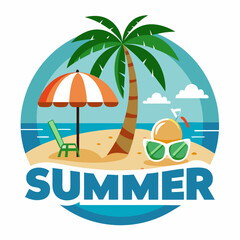 Summer design with sunglasses and palm at island with white background for your Tshirt design, Apparel or your event background