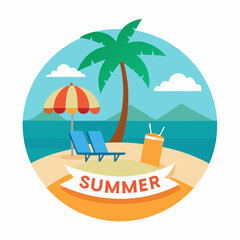 Summer design with sunglasses and palm at island with white background for your Tshirt design, Apparel or your event background