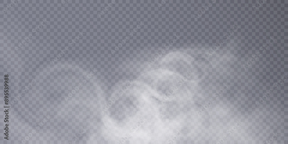 Poster realistic white smoke. translucent steam on a transparent background. vector overlay effect.