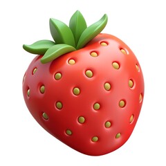 3D strawberry with green leaves on white background