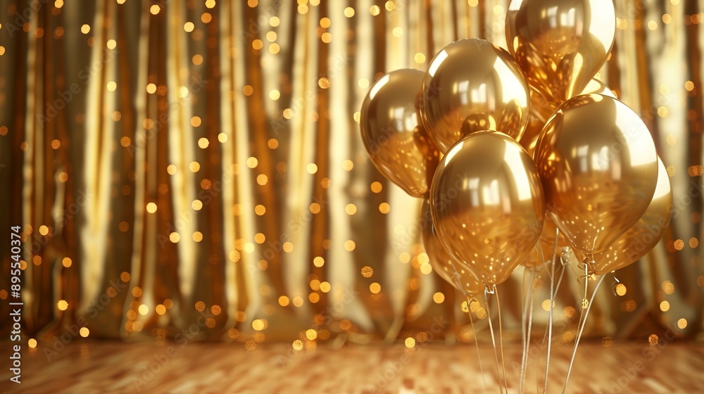 Sticker Gold balloons and bright backdrop set the stage for a festive celebration, with plenty of room