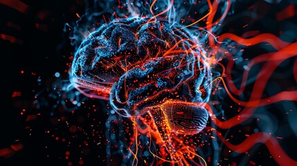 Conceptual art of a mind merging with technology, imagination, creation