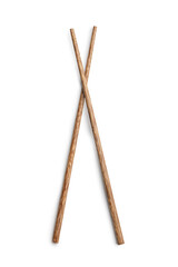 Pair of wooden chopsticks isolated on white background.