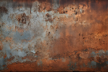 Processed collage of old rusty metal sheet texture in daylight. Background for banner