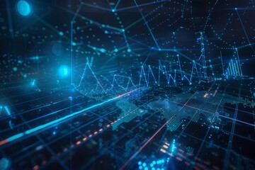 Abstract Digital World Map with Data and Graphs