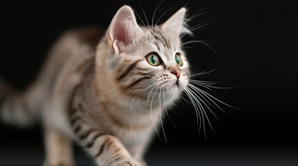 Fototapeta premium Curious Silver Tabby American Shorthair Cat with Green Eyes