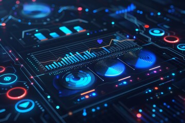 Obraz premium Futuristic Interface with Glowing Data and Charts
