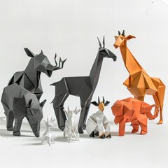 Obraz premium Jungle Origami: Intricate Paper Animals on White Background