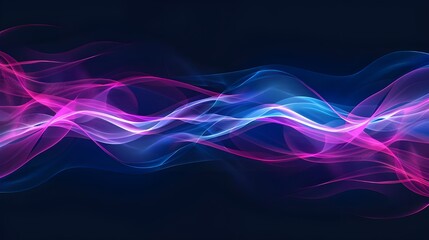 A black background with a wave-like design of pink and blue. Neon curves and lines combine to produce an abstract, futuristic digital image with a gradient of hues. Suitable for a wallpaper's backgrou