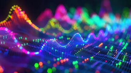 conceptual visualization of economic forecasting, depicted as a 3D holographic chart showing future market predictions in vibrant colors