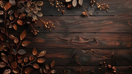 Autumnal Leaves on Wooden Background