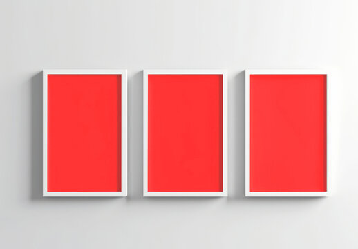 Three White Photo Frame Mockup With Generative AI