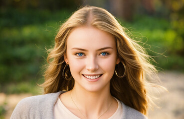 Naklejka premium A 16 year old smiling young woman with blonde hair