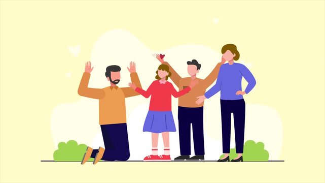 Animated video Parent-child relationship, communication concept. Full length animation illustration. High quality 4k footage.