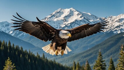A majestic bald eagle with its wings spread