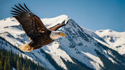 A majestic bald eagle with its wings spread